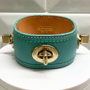 Coach Turquoise Leather Cuff Bangle Bracelet EUC